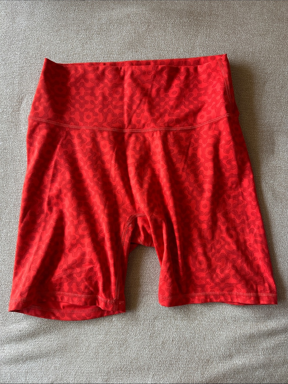Red High-Waist Bike Shorts with Wide Waistband